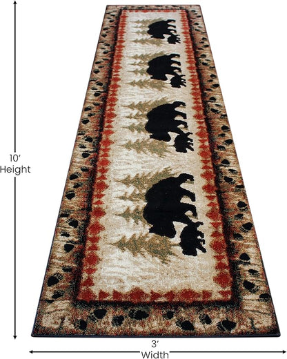 Masada Rugs, Cabin Lodge Area Rug Bear and Cub Scene (2 Feet 8 Inch X 10 Feet) Runner