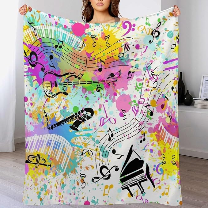 Music Blanket Colorful Graffiti Piano Keys Music Note Modern Abstract Art Print Soft Cozy Lightweight Throw Blanket for Kids Girls Boys Bedroom Living Room Dorm Chair Sofa Travel 50x60in
