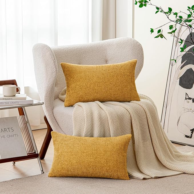 a moment Fall Mustard Yellow Chenille Throw Pillow Covers 12x20 Inch Pack of 2 Modern Decorative Throw Pillow Covers Farmhouse Cross Covers Home Decor for Sofa Bedroom Living Room