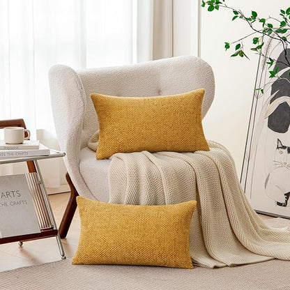 a moment Fall Mustard Yellow Chenille Throw Pillow Covers 12x20 Inch Pack of 2 Modern Decorative Throw Pillow Covers Farmhouse Cross Covers Home Decor for Sofa Bedroom Living Room