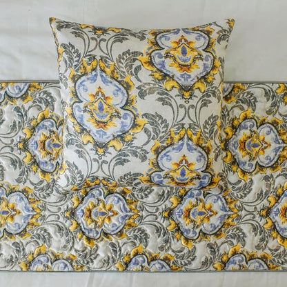 The HomeCentric King/Queen/Twin Grey Decorative Full 68"x18" Bed Runner with Pillow Cover, Quilted, Damask & Tassels Bed Scarf on Jacquard Fabric - Damask Blaze
