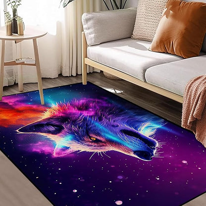 Galaxy Wolf Rug 3D Fierce Wolves Area Rugs for Kids Bedroom Living Room Playroom Gameroom Boys 59 in x 39 in