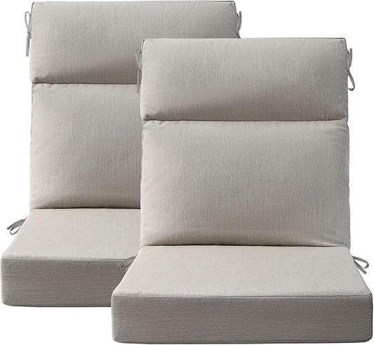 Sunbrella Outdoor Separate High Back Cushion Seat Pads, 2-Pack 44 x 21 Inch Water-Repellent & Fade-Resistant Patio Furniture Cushions with Ties for Adirondack, Rocking Chairs, Specrtum Pebble