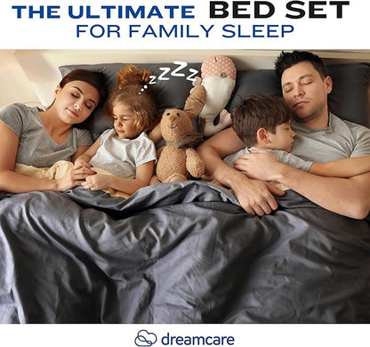 DREAMCARE California King Sheet Sets – 4 pcs Cooling Sheets – up to 21” Deep Cal King Sheets – Hotel Luxury Pillowcases – Superior Softness 100% Fine Microfiber with Side Pocket – Gray