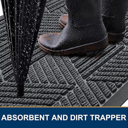 Smiry Front Door Mat Outside Entrance, Heavy Duty Sturdy Natural Rubber Doormat, Trap Dirt and Moisture, Easy Clean Low Profile Mats for Indoor Outdoor Entry, Irregular Triangle (71x24, Grey)