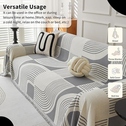 Boho Couch Cover Sofa Covers Washable, Chenille Couch Covers for 3 Cushion Couch Sofa Pet Friendly, Bohemian Sofa Slipcovers for Sectional Sofa, Loveseat, 2 3 4 Seater (71" x 134", Grey)