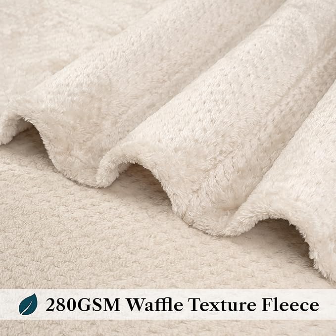 PAVILIA Beige Cream Throw Blanket for Couch Bed, Soft Fleece Throws for Sofa Chair, Fuzzy Waffle Textured Blanket, Cozy Warm Lightweight All Season Blanket Throw, 50x60