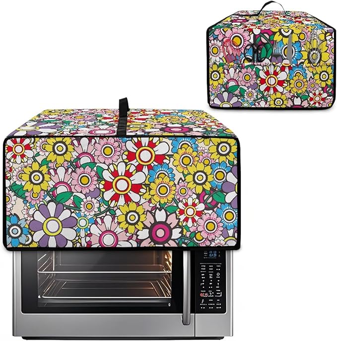 Convection Toaster Oven Dustproof Cover Countertop Air Fryer Toaster Oven Cover with Pockets, Small Appliances Protector, S, 14.5 x 18.5 x 9 Inch, Groovy Hippie Flower