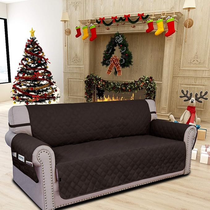 Easy-Going Sofa Slipcover Waterproof Couch Cover for 3 Cushion Couch Sofa Cover Furniture Protector Cover Pets Covers Washable Non-Slip Fabric Pets Kids Children Dog Cat (Sofa, Chocolate)