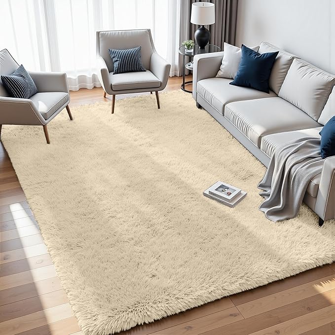 6x9 Area Rugs for Living Room Rug: Soft Fluffy Shag Beige Rugs for Bedroom, Non-Slip Large Fuzzy Plush Rug Indoor Floor Carpet for Nursery Kids Boys Girls Room, Dorms, Playroom, Modern Home Decor