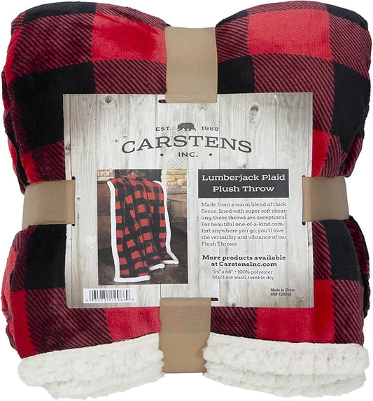 CARSTENS, INC. Ultra Premium Super Soft Plush Sherpa Fleece Oversized Throw Blanket 54" x 68", Red Buffalo Plaid