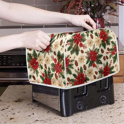 ZFRXIGN Christmas Flower Toaster Covers Mushroom Toaster Cover 4 Slice Small Appliance Covers Kitchen Microwave Oven Dust Cover Case Protector Toaster Covers Poinsettia Floral Beige