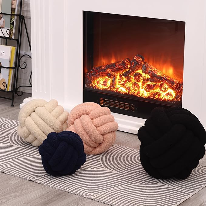 Petrella Knot Pillow Ball Round Throw Pillows Home Decor Cushion Decorative Aesthetic Throw Pillows，Lambswool Beige 8inch