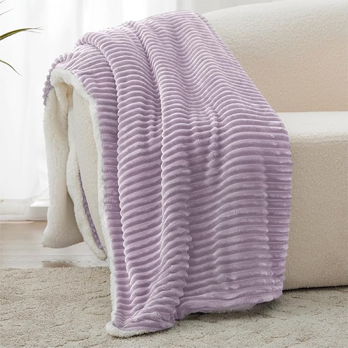 Sherpa King Size Blanket - Fleece for Bed, Soft and Warm for Winter, Reversible Fuzzy, Lavender, 108 x 90 Inches