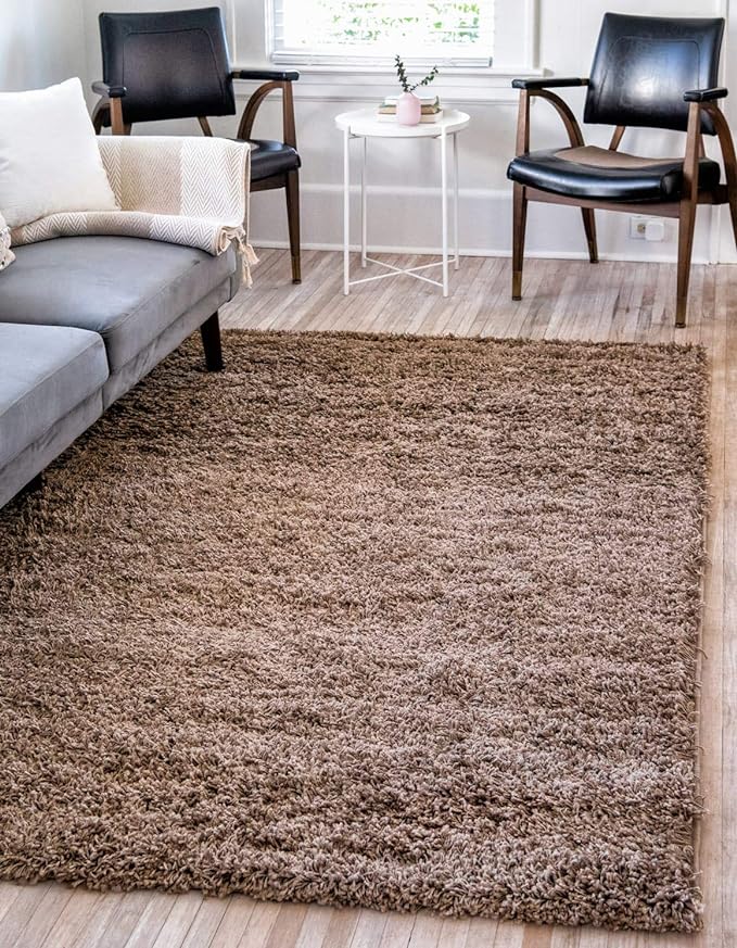 Unique Loom Solid Shag Collection Area Rug (9' x 12' Rectangle, Sandy Brown)