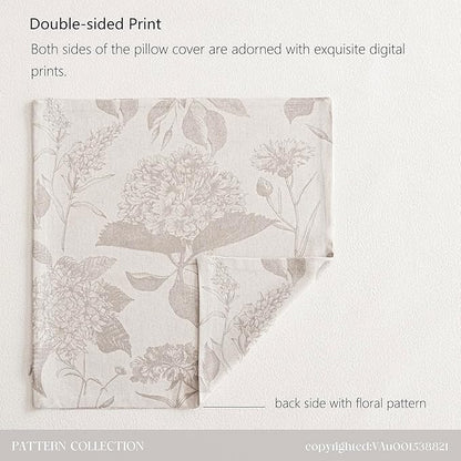 Foindtower Set of 2 Linen Floral Vintage Throw Pillow Covers Neutral Accent Decorative Cushion Covers Farmhouse Boho Home Decor for Sofa Chair Couch Bedroom Living Room,22×22 Inch,Tan Beige