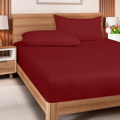 ROYALE LINENS 300 Thread Count 100% Long Staple Combed Cotton Fitted Sheet Full - Super Soft Deep Pocket Bottom Sheet - Fitted Sheets Only - Elastic Sheets (Full, Red)