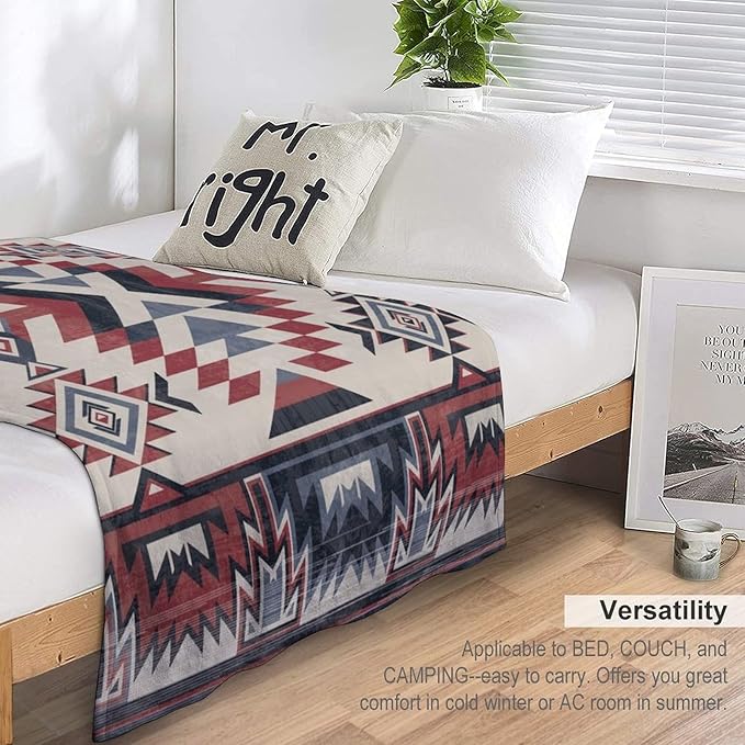 Southwest Blanket, Tribal Indian Throw Blanket Red Black Aztec Ethnic Geometric Print Blanket for Couch Bed Sofa Cover Throw Home Decor 60"x80"