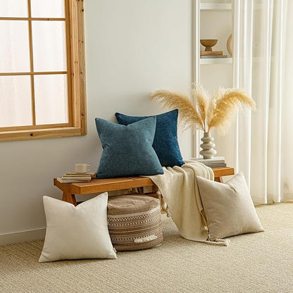 a moment Pack of 2 Decorative Chenille Throw Pillow Covers with Twill Cushion Covers for Sofa Living Room Couch Bed 22x22 Inch Dark Teal
