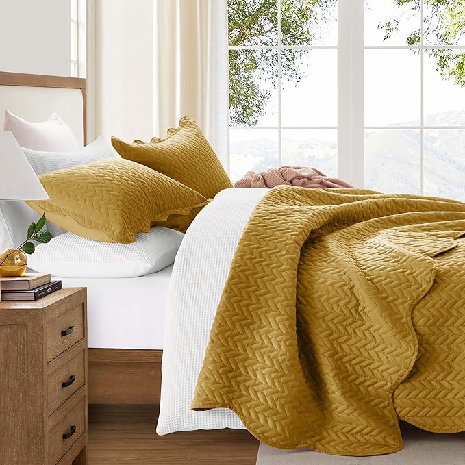 IR Imperial Rooms 8 Pack California King Quilt Bedding Set (118"x106") - Bulk Wholesale for Hotels, Guest Bedroom & Airbnbs - Lightweight Microfiber Reversible Embossed Quilts Bedspread (Ochre)