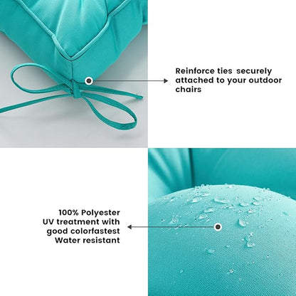 ARTPLAN Outdoor Seat Cushion,Square Thick Tufted Pure Chair Cushion for Patio Wicker Chair with Tie,Set of 2,19"x19"x5",Teal
