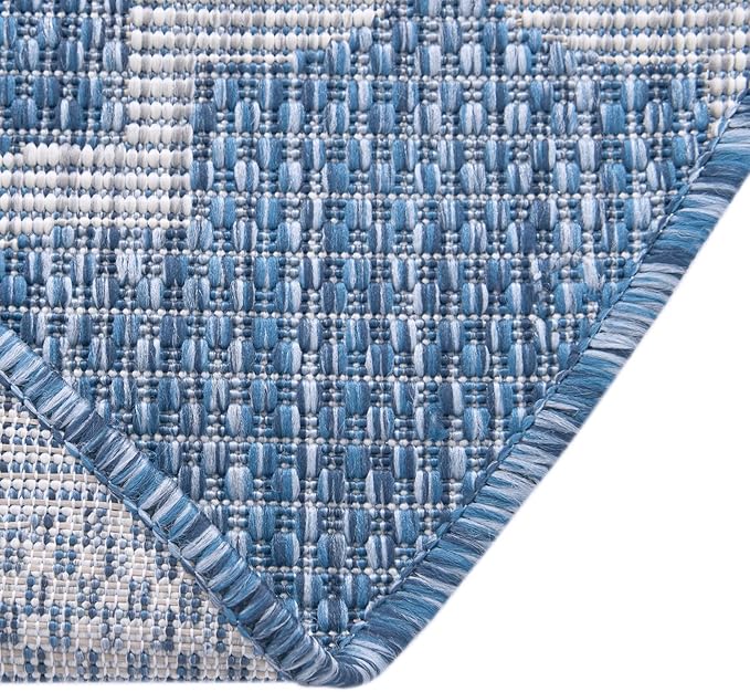 Unique Loom Outdoor Trellis Collection Area Rug (3' 3" x 5' 3" Oval, Navy Blue/ Ivory)