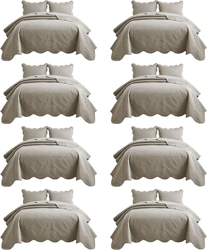 IR Imperial Rooms 8 Pack Quilt King Size Bedding (106" x 96") - Bulk Wholesale for Hotels, Guest Bedroom & Airbnbs - Lightweight Microfiber Reversible Floral Embossed Quilts Bedspreads (Beige)