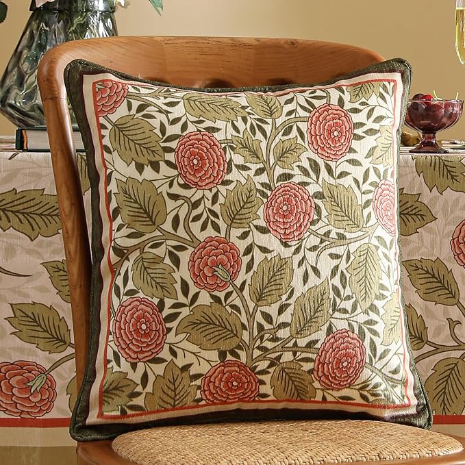 Square Throw Pillow Covers,Brown Cozy Velvet Farmhouse with Daisy and Leaves Floral Pattern Pillowcases,Decoration Pillows Cushion Covers for Couch Sofa Bed Car Chair,18"x18"