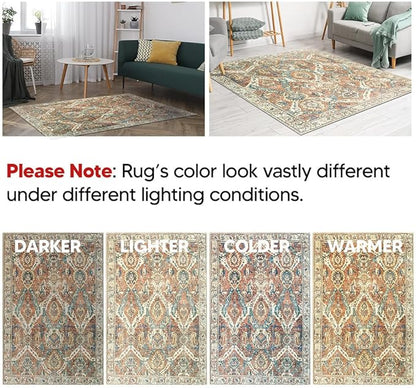 Keen Home Design 8x10 Rug - Machine Washable Area Rug with Non-Slip Backing, Ideal for Living Room, Dining Room, Bedroom - Vintage, Easy Clean, Durable, Low Pile Rug - (8' x 10')