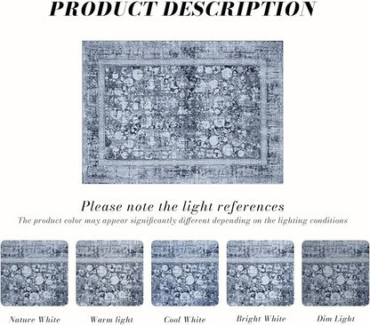 Area Rug 5×7, Vintage Boho Rug,Ultra-Soft Low Pile, Washable, Non Slip,Stain Resistant Printed Carpet for Living Room Bedrooms Playroom Office Kitchen, Stone/Blue