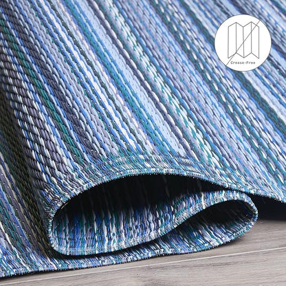 Fab Habitat Outdoor Rug - Waterproof, Fade Resistant, Crease-Free - Premium Recycled Plastic - Striped - Porch, Deck, Balcony, Mudroom, Laundry Room, Patio - Cancun - Indigo - 3 x 5 ft