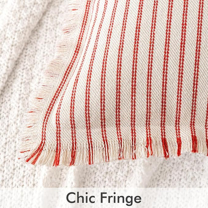 MIULEE Pack of 2 Christmas Red Pillow Covers 26x26 Inch Striped Farmhouse Couch Throw Pillow Covers with Fringe Chic Linen Decorative Cushion Eruo Sham for Sofa Living Room Bed Outdoor Home Decor