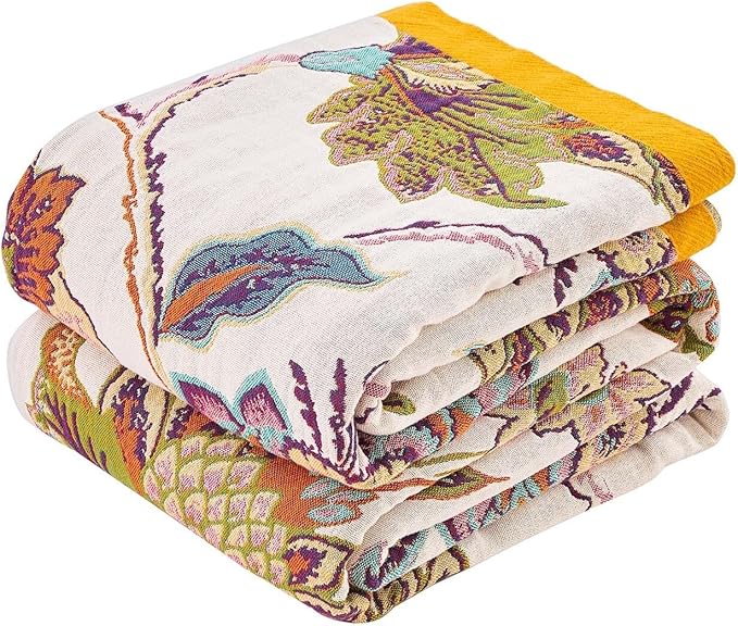 Summer Throw Blanket for Bed, 90"x98" Boho Throw Blankets 100% Cotton Quilts Farmhouse Decoration Warm Soft Blanket Muslin Bed Blankets for Couch Chair