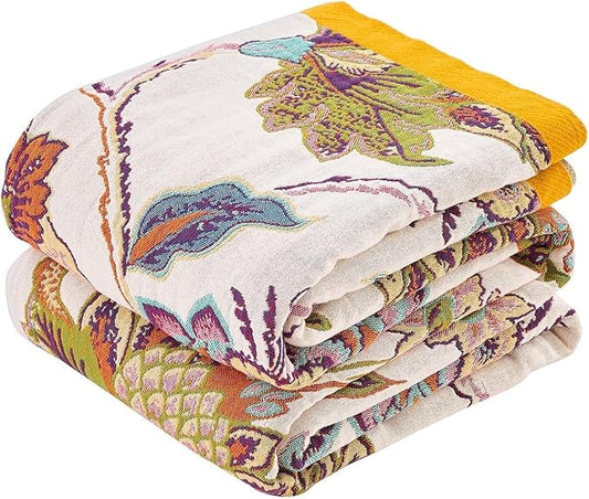 Summer Throw Blanket for Bed, 60"x80" Boho Throw Blankets 100% Cotton Quilts Farmhouse Decoration Warm Soft Blanket Muslin Bed Blankets for Couch Chair