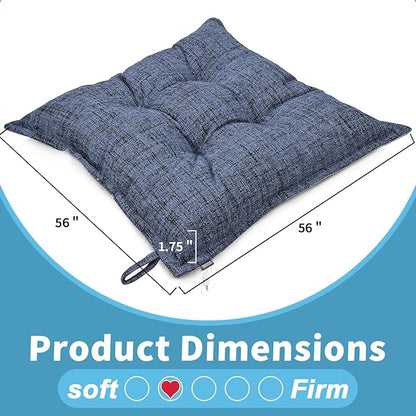 SINSOSSO Large Floor Pillows 22", Thickened Bite-Size Memory Foam Square Non-Slip Cushions for Office Back Support/Yoga/Chair Seat, Fashionable Color-Blocked Fabric & Washable, Blue, 2 PCS