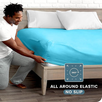 Bare Home Fitted Bottom Sheet Twin Size - Premium 1800 Microfiber - Ultra-Soft Hotel Luxury - Deep Pocket - Durable and Long Lasting (Twin, Aqua)