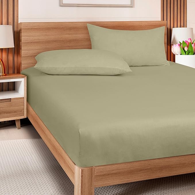 ROYALE LINENS 300 Thread Count 100% Long Staple Combed Cotton Fitted Sheet Full - Super Soft Deep Pocket Bottom Sheet - Fitted Sheets Only - Elastic Sheets (Full, Sage Green)