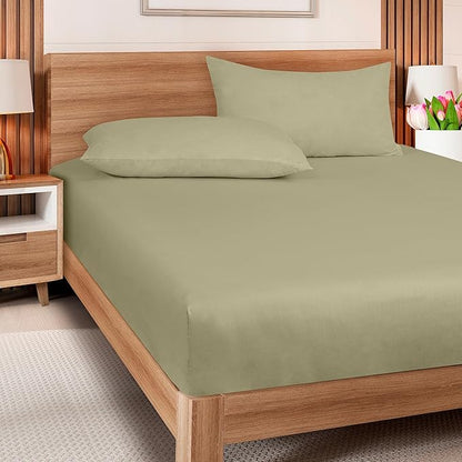 ROYALE LINENS 300 Thread Count 100% Long Staple Combed Cotton Fitted Sheet Twin - Super Soft Deep Pocket Bottom Sheet - Fitted Sheets Only - Elastic Sheets (Twin, Sage Green)