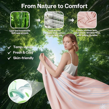 MR&HM King Fitted Sheet Only, Ultra-Soft Rayon Derived from Bamboo & Polyester Blend, Silky & Breathable, 15" Deep Pocket with Elastic Straps, Cooling Fitted Sheet for Hot Sleepers, Pink