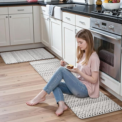 KIMODE Kitchen Mats 2PCS,Anti Fatigue Geometric Kitchen Rugs,Non Slip Waterproof Kitchen Mats for Floor,Cushioned Comfort Foam Standing Desk Mat for Home, Office, Sink,Laundry,Black and White