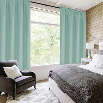 DWCN Blackout Curtains for Living Room Thermal Insulated, Energy Saving & Noise Reducing Bedroom Curtains, Sage Green, W 42x L 36 Inch, Set of 2 Rod Pocket Curtain Panels