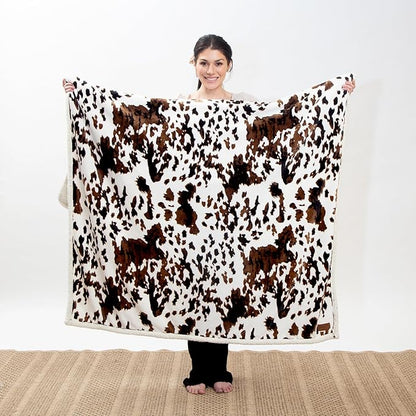 CARSTENS, INC. Wrangler Ultra Premium Super Soft Plush Sherpa Fleece Oversized Throw Blanket 54" x 68", Tri-Color Cowhide