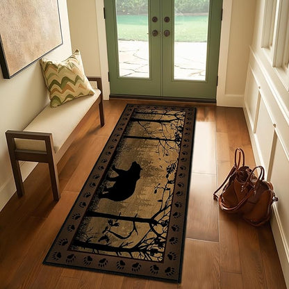 Rustic Rugs for Bathroom,Bear Country Cabin Wildlife Runner Rug 2x5 Rugs for Hallway,Vintage Kitchen Rug Washable Runners Bedroom Carpet Non Slip Accent Throw Floor Area Carpet for Hallways,Entry