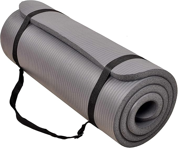 BalanceFrom GoCloud 71x24 Inches Extra Thick Yoga Mat 1-Inch High-Density Foam – Roll-Up Exercise Pad with Double-Sided Non-Slip Surface and Carrying Strap for Pilates and Home Workouts