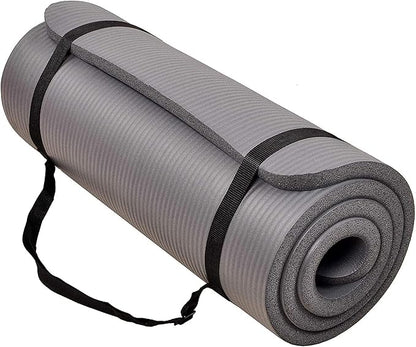 BalanceFrom GoCloud 71x24 Inches Extra Thick Yoga Mat 1-Inch High-Density Foam – Roll-Up Exercise Pad with Double-Sided Non-Slip Surface and Carrying Strap for Pilates and Home Workouts