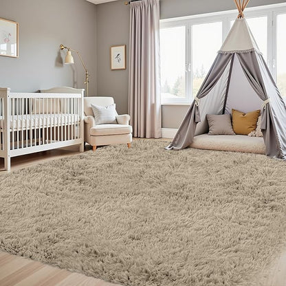 4x6 Area Rugs for Living Room Rug: Soft Fluffy Shag Gray Camel Rugs for Bedroom, Non-Slip Large Fuzzy Plush Rug Indoor Floor Carpet for Nursery Kids Boys Girls Room, Dorms, Playroom, Modern Home Decor