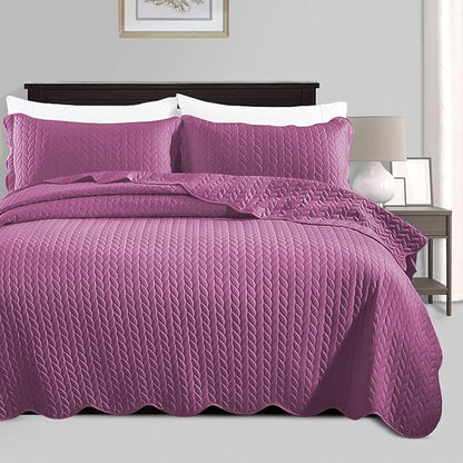 IR Imperial Rooms King Quilt Bedding Set Size (106" x 96") + 2 Pillow Shams (20" x 36"+ 2") - 3 Pcs All Season Lightweight Reversible Microfiber Coverlet Embossed Quilt Bedspread (Purple)