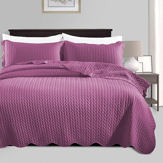 IR Imperial Rooms Twin Quilt Bedding Set Size (68” x 86”) + 1 Pillow Shams (20” x 26” + 2”) - 2 Pcs All Season Lightweight Reversible Microfiber Coverlet Embossed Quilt Bedspread (Purple)