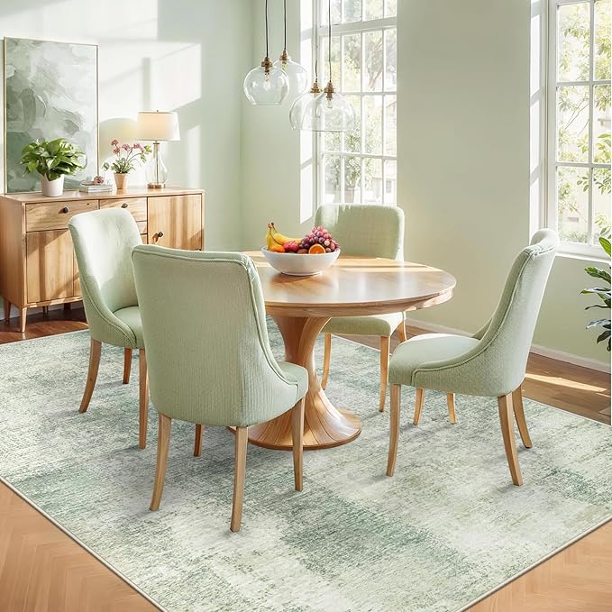 6x9 Area Rugs for Living Room: Washable Rug Modern Abstract Neutral Soft Rugs Non-Slip Low-Pile Indoor Floor Carpet for Bedroom Dining Room Kitchen (Green, 6'x9')