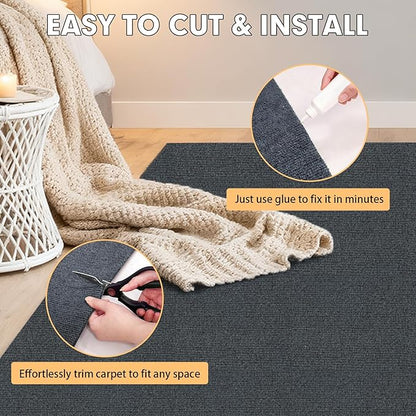 Marine Carpet,5 FT x 20 FT Dark Gray Indoor Outdoor Carpet 0.2" Thick Boat Carpet with Water-Proof TPE Backing, Non-Slide Outdoor Marine Carpet Roll for Home, Patio, Porch, Deck